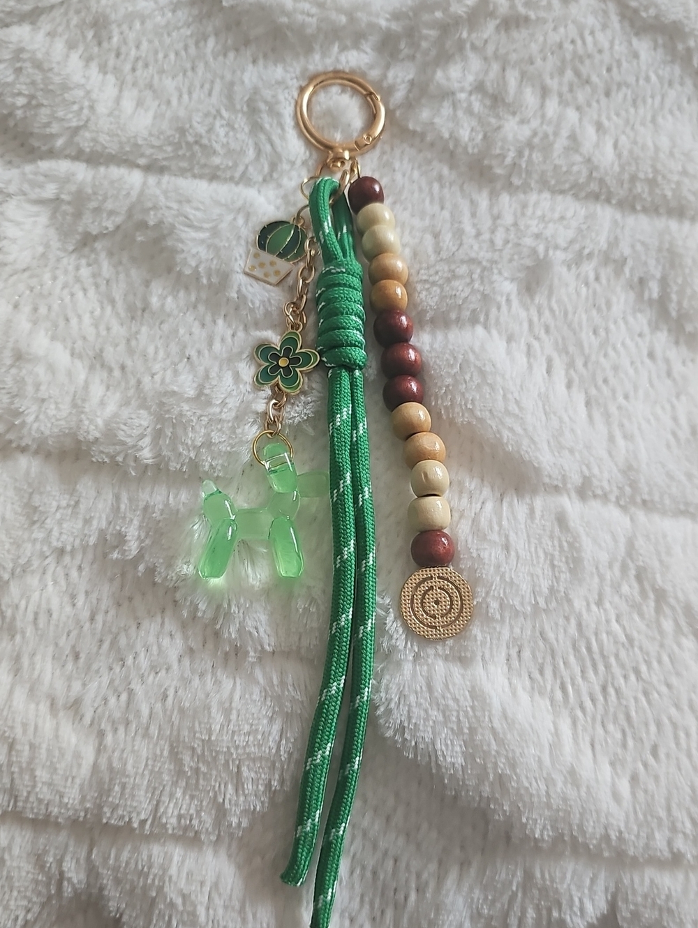 Bag Charm - Green Beaded Tassel with Acrylic Balloon Dog